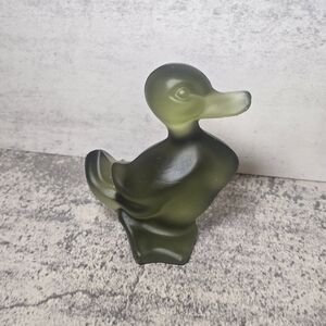 Fenton Green Glass Duck Figurine Vintage Mcm Glass Art Fostoria Olive